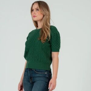 LUCCA Women's Cable Knit Short Sleeve Sweater Top - Hunter Green